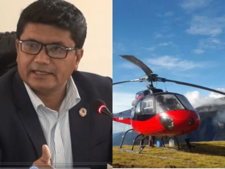 पर्यटनमन्त्री सवार हेलिकोप्टर दुर्घटना : हेलिकोप्टरमा आगो बलिरहेको छ ।